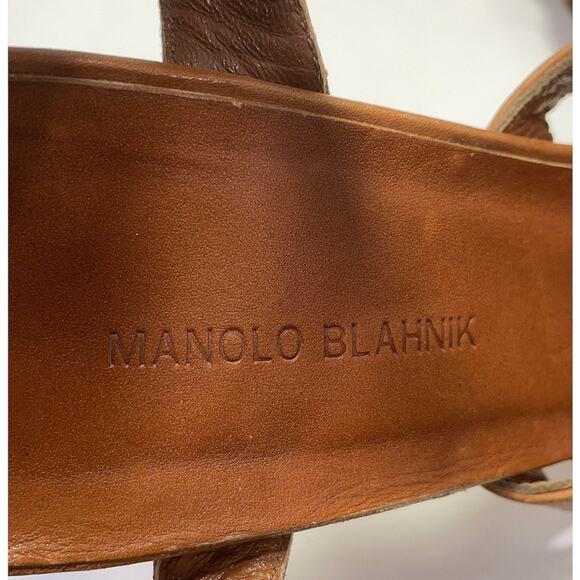 Manolo Blahnik Brown Leather Sandals with Studded Straps Size EU 40 - Picture 5 of 7
